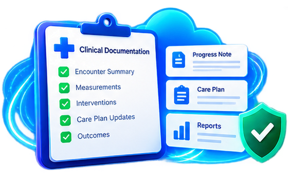 A clinical record with completed care activity, checked off and sealed
