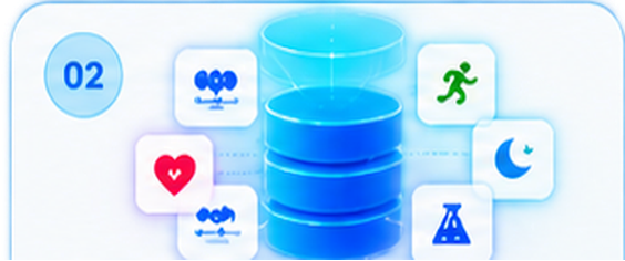 Step 02: a longitudinal data store gathering weight, heart, activity, sleep and laboratory signals.